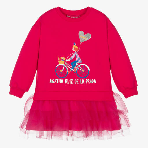 Agatha Ruiz de la Prada-Girls Pink Cotton & Tulle Dress | Childrensalon