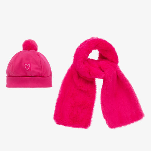 Agatha Ruiz de la Prada-Girls Pink Pom-Pom Hat & Scarf Set | Childrensalon