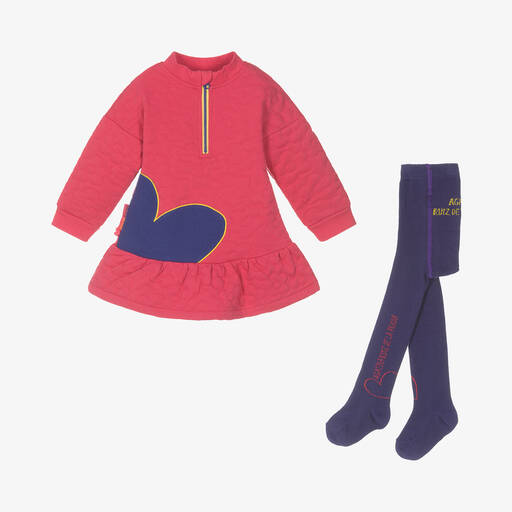 Agatha Ruiz de la Prada-Girls Pink Quilted Cotton Dress Set | Childrensalon