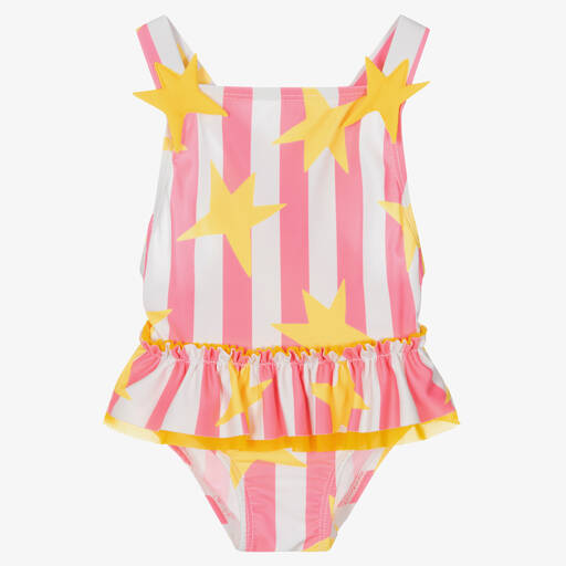 Agatha Ruiz de la Prada-Girls Pink Striped Star Print Swimsuit | Childrensalon