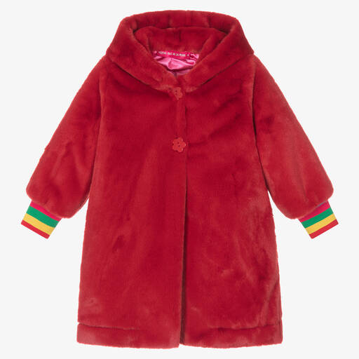 Agatha Ruiz de la Prada-Girls Red Plush Faux Fur Coat | Childrensalon