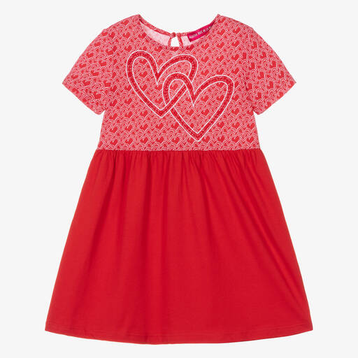 Agatha Ruiz de la Prada-Girls Red & White Cotton Heart Dress | Childrensalon