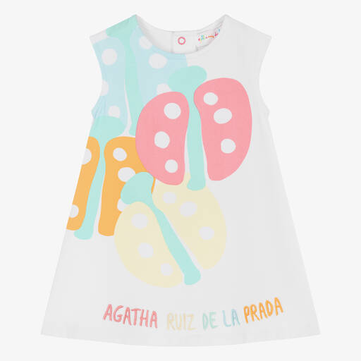 Agatha Ruiz de la Prada-فستان قطن جيرسي لون أبيض | Childrensalon