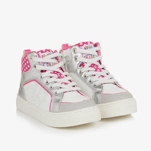 Agatha Ruiz de la Prada-Girls White & Silver Star High-Top Trainers | Childrensalon