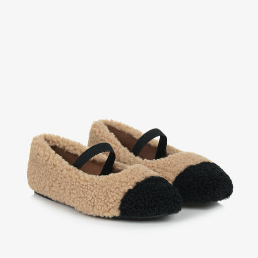 Age of Innocence-Girls Beige & Black Sherpa Fleece Shoes | Childrensalon