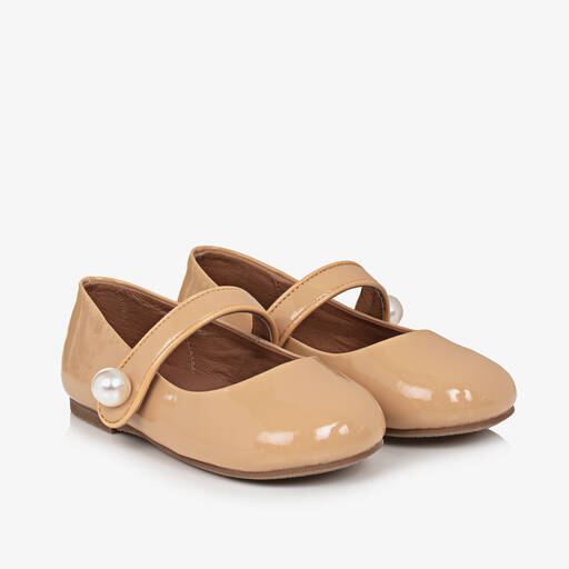 Age of Innocence-Girls Beige Patent Leather Pearl Shoes | Childrensalon