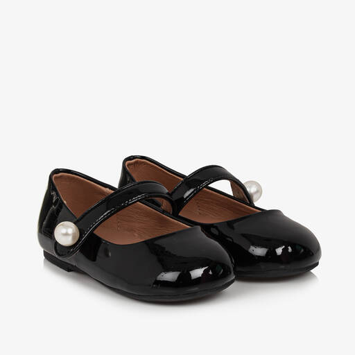 Age of Innocence-Girls Black Patent Leather Pearl Shoes | Childrensalon