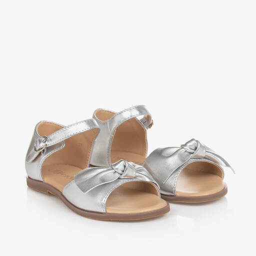 Age of Innocence-Girls Silver Bow Leather Sandals | Childrensalon