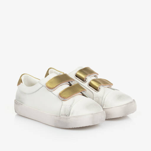Age of Innocence-Girls White & Gold Leather Trainers | Childrensalon