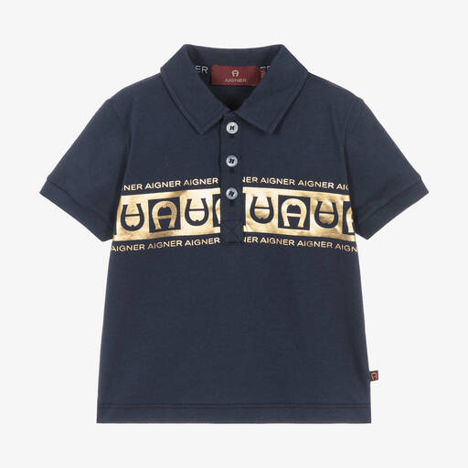 AIGNER-Baby Boys Blue Cotton Polo Shirt | Childrensalon