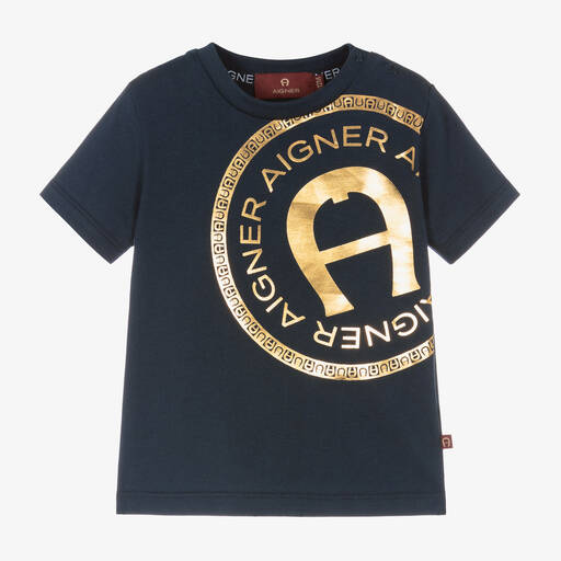AIGNER-Baby Boys Blue Cotton T-Shirt | Childrensalon