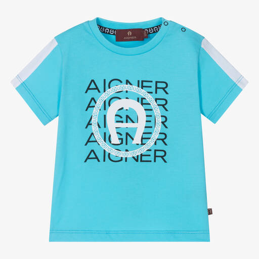 AIGNER-Baby Boys Blue Cotton T-Shirt | Childrensalon
