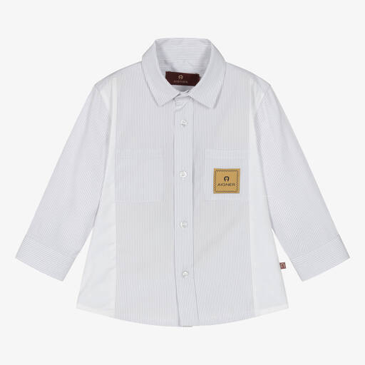 AIGNER-Baby Boys Grey Stripe Cotton Shirt | Childrensalon