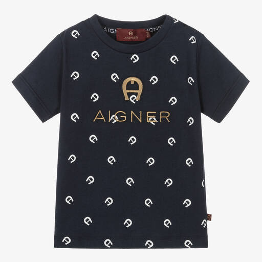 AIGNER-Baby Boys Navy Blue Cotton T-Shirt | Childrensalon