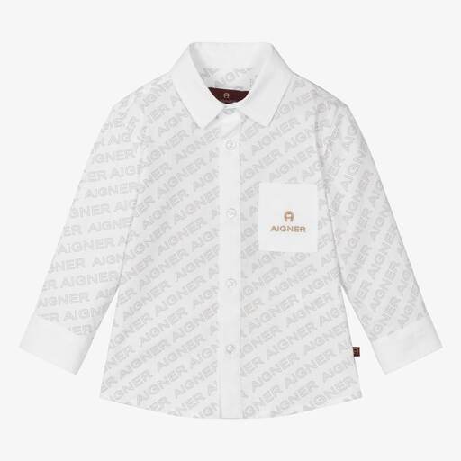 AIGNER-Бело-бежевая рубашка из хлопка для малышей | Childrensalon