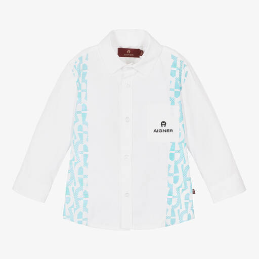 AIGNER-قميص أطفال ولادي قطن لون أبيض وأزرق | Childrensalon