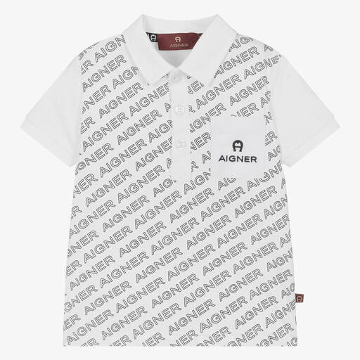 AIGNER-Baby Boys White Cotton Pocket Polo Shirt | Childrensalon