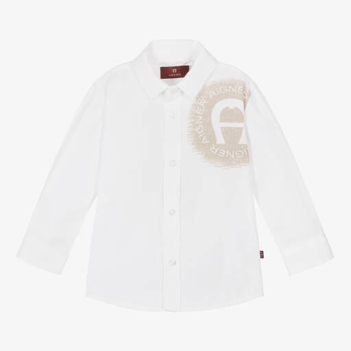 AIGNER-قميص أطفال ولادي قطن بوبلين لون أبيض | Childrensalon