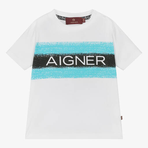 AIGNER-T-shirt blanc rayé en coton bébé | Childrensalon