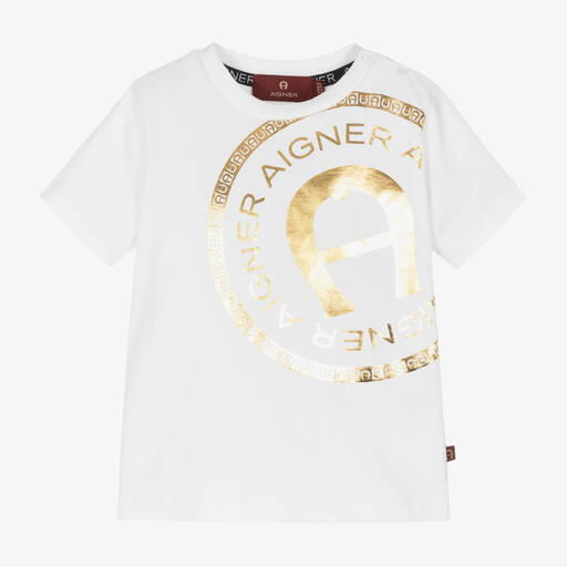 AIGNER-Baby Boys White Cotton T-Shirt | Childrensalon