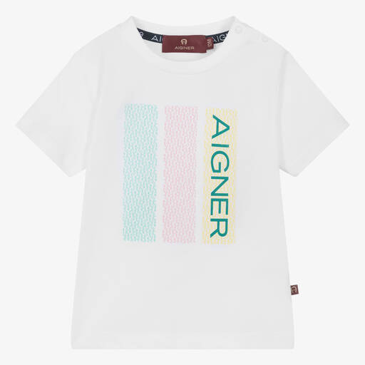 AIGNER-Baby Boys White Cotton T-Shirt | Childrensalon