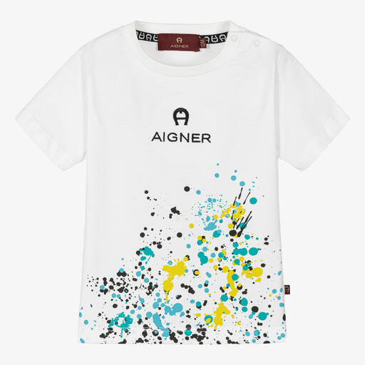 AIGNER-Baby Boys White Paint-Effect T-Shirt | Childrensalon