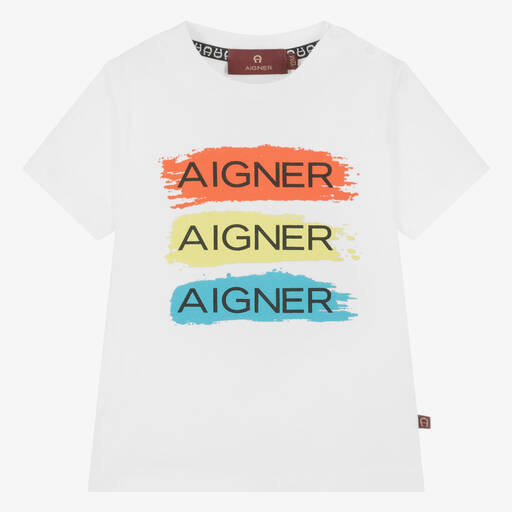 AIGNER-Baby Boys White Painted Stripes T-Shirt | Childrensalon