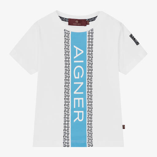 AIGNER-Baby Boys White Stripe Cotton T-Shirt | Childrensalon