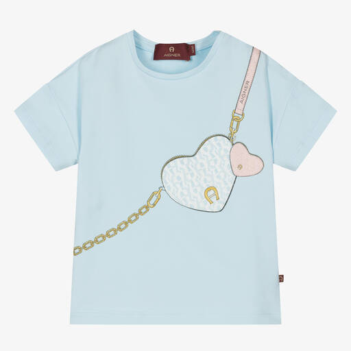 AIGNER-Baby Girls Blue Cotton Handbag T-Shirt | Childrensalon