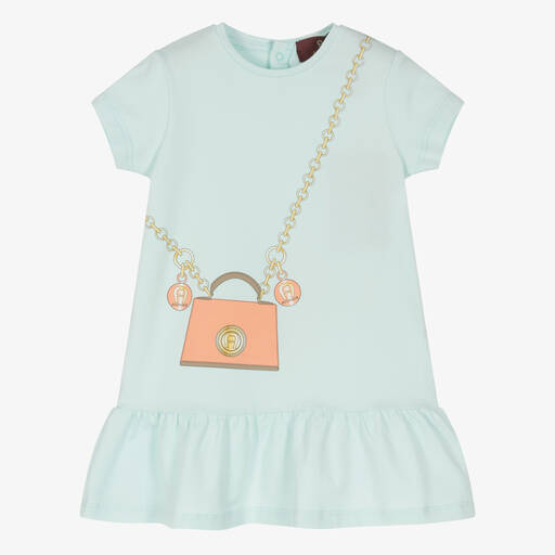 AIGNER-Baby Girls Blue & Gold Cotton Handbag Dress | Childrensalon