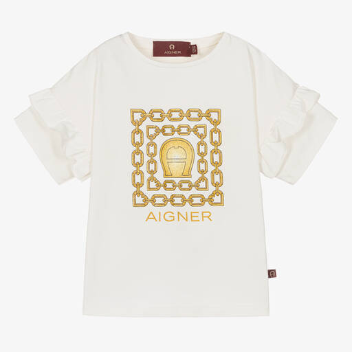 AIGNER-Baby Girls Ivory & Gold Cotton T-Shirt | Childrensalon