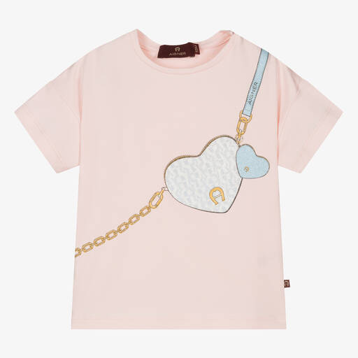 AIGNER-Baby Girls Pink Cotton Handbag T-Shirt | Childrensalon