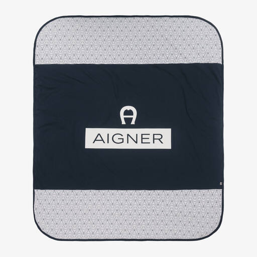 AIGNER-Blue & White Cotton Baby Blanket (90cm) | Childrensalon