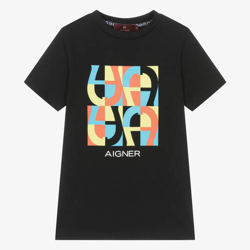 AIGNER-Черная хлопковая футболка для мальчиков | Childrensalon