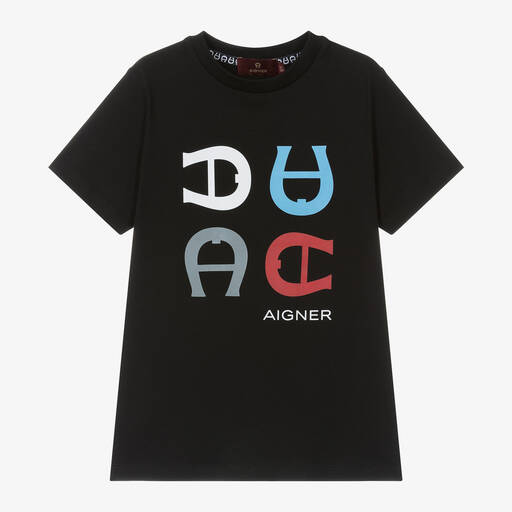 AIGNER-Boys Black Cotton T-Shirt | Childrensalon