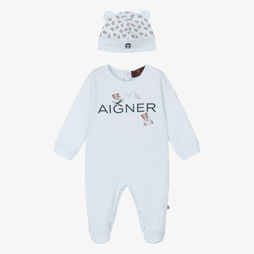 AIGNER-Boys Blue Cotton Rugby Bear Babysuit Set | Childrensalon