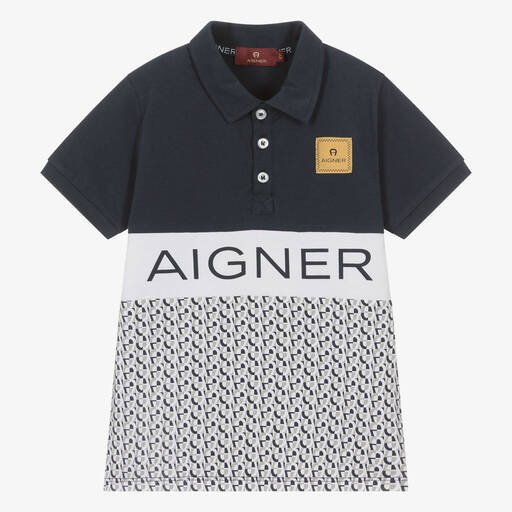 AIGNER-Синяя рубашка поло с золотистым акцентом | Childrensalon