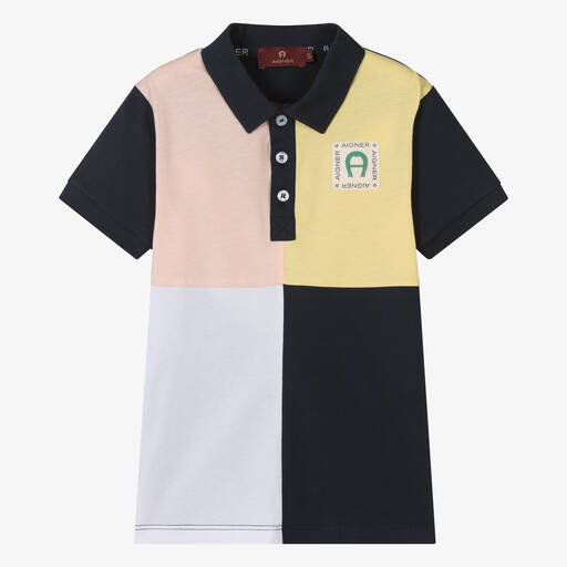 AIGNER-Boys Blue & Pink Colourblock Polo Shirt | Childrensalon