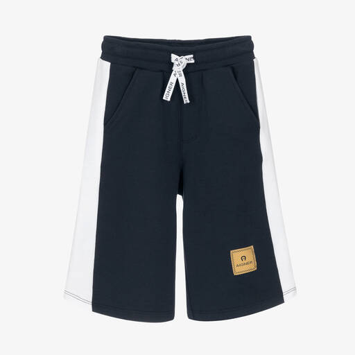 AIGNER-Boys Blue & White Cotton Bermuda Shorts | Childrensalon