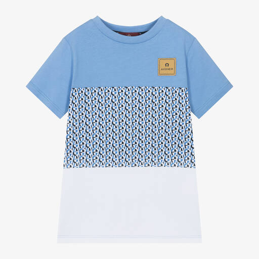 AIGNER-T-shirt bleu et blanc en coton | Childrensalon
