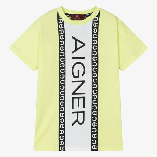 AIGNER-Boys Green Cotton Stripe T-Shirt | Childrensalon