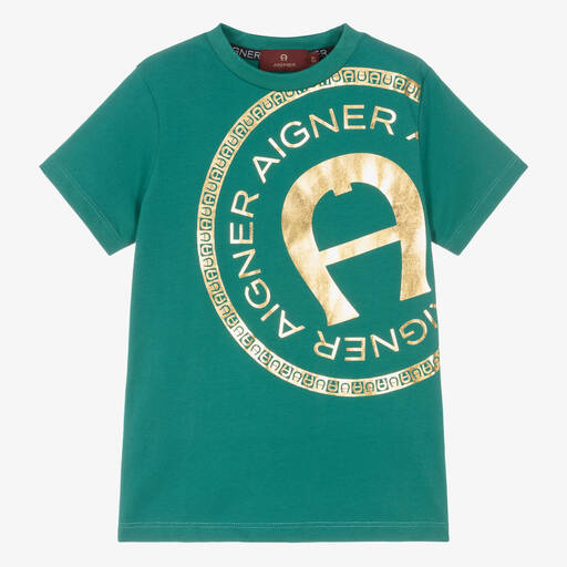 AIGNER-Boys Green Cotton T-Shirt | Childrensalon