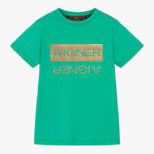 AIGNER-Зеленая хлопковая футболка для мальчиков | Childrensalon