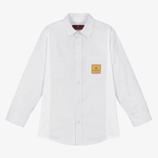 AIGNER-Boys Grey Stripe Cotton Shirt | Childrensalon