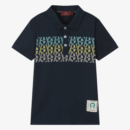 AIGNER-Boys Navy Blue Cotton Jersey Polo Shirt | Childrensalon