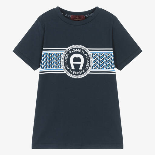 AIGNER-T-shirt bleu marine en coton garçon | Childrensalon