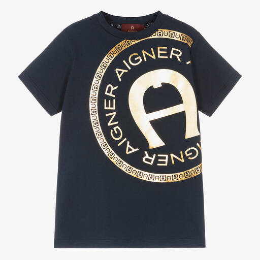 AIGNER-Boys Navy Blue Cotton T-Shirt | Childrensalon
