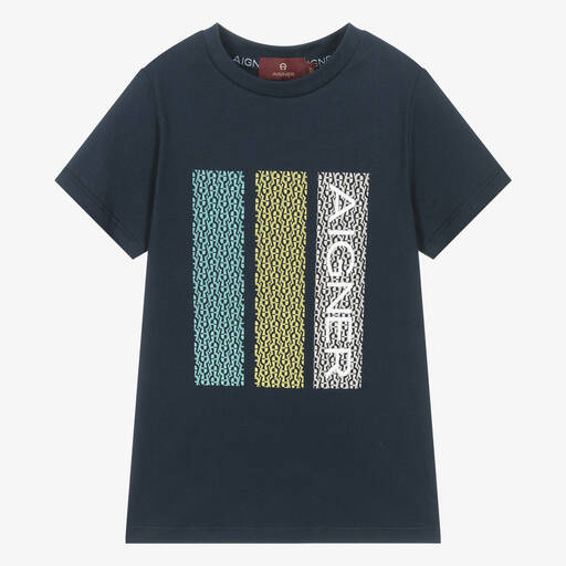AIGNER-Синяя хлопковая футболка для мальчиков | Childrensalon