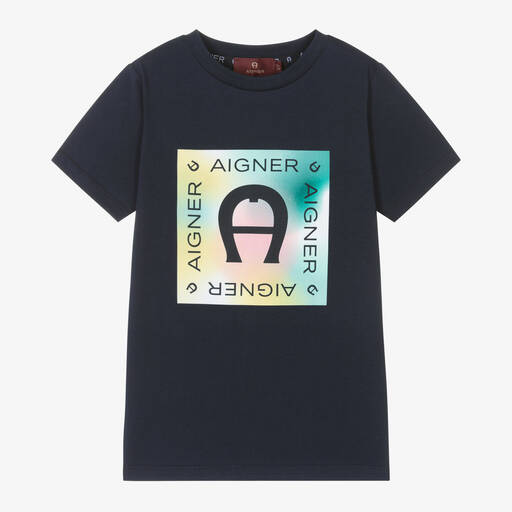 AIGNER-Boys Navy Blue Cotton T-Shirt | Childrensalon