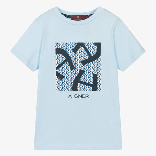 AIGNER-Голубая футболка из хлопкового джерси | Childrensalon